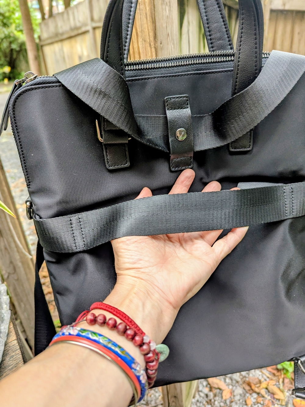 Pelle Black Leather & Nylon Convertible Laptop Tote Backpack RFID Trolley Strap - Picture 4 of 13